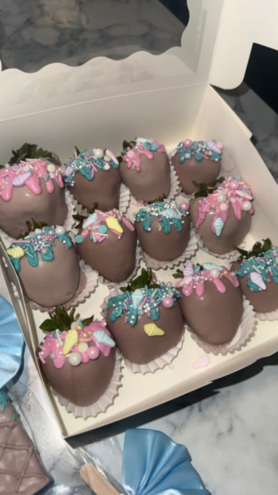 Mermaid-themed covered strawberries