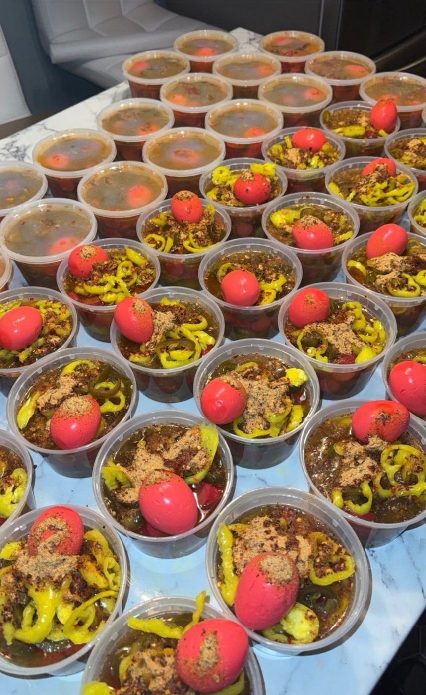 A large batch of mild and hot spicy bowls